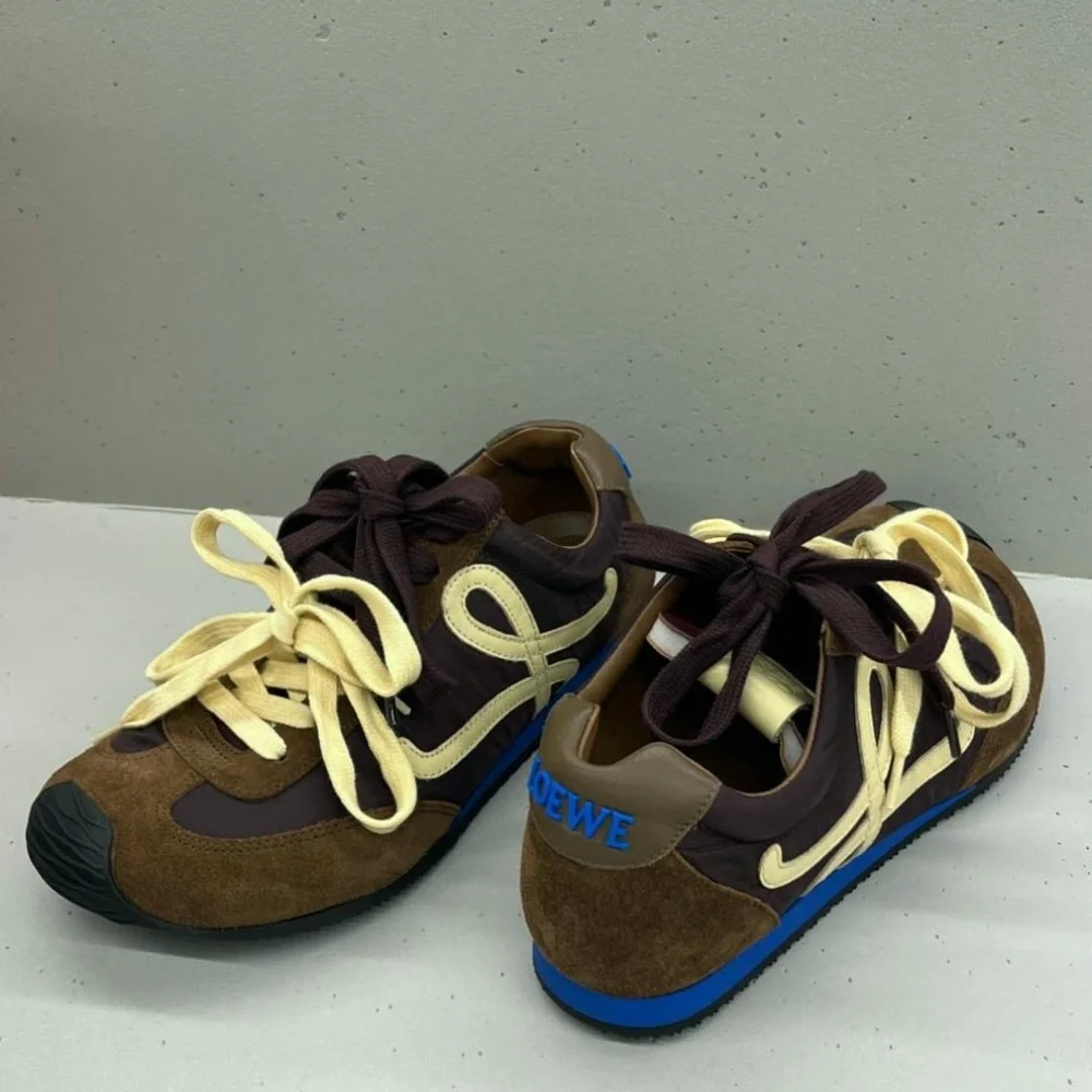 Loewe Flow Runner Brown Suede Sneakers with Blue Sole - NEW - Picture 2 of 5